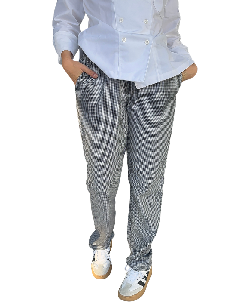 zittro Pantalón Chef Mujer"pata de gallo". Bco/Ngo R91203-010